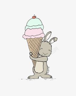 包冰淇淋的兔子素材