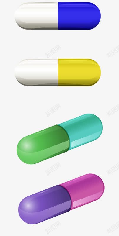 彩色药丸png免抠素材_新图网 https://ixintu.com 卡通 可爱 彩色 手绘 药丸