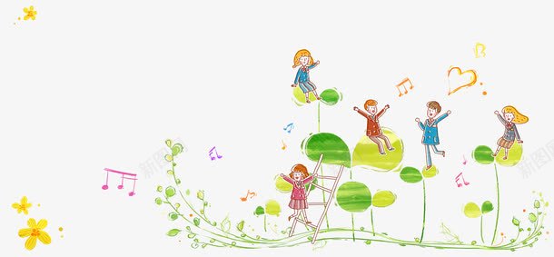 树上的孩子们png免抠素材_新图网 https://ixintu.com 书 儿童 卡通 孩子 绿树
