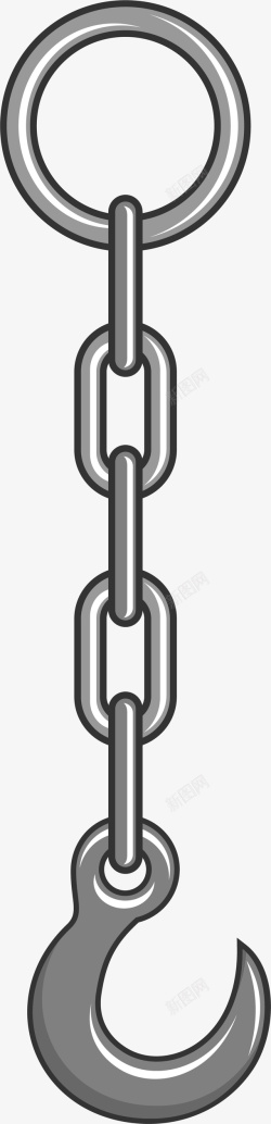 灰色锁链手绘灰色吊钩吊环高清图片