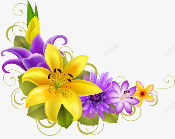 边框纹理png免抠素材_新图网 https://ixintu.com 紫色 花朵 装饰 边框 黄色