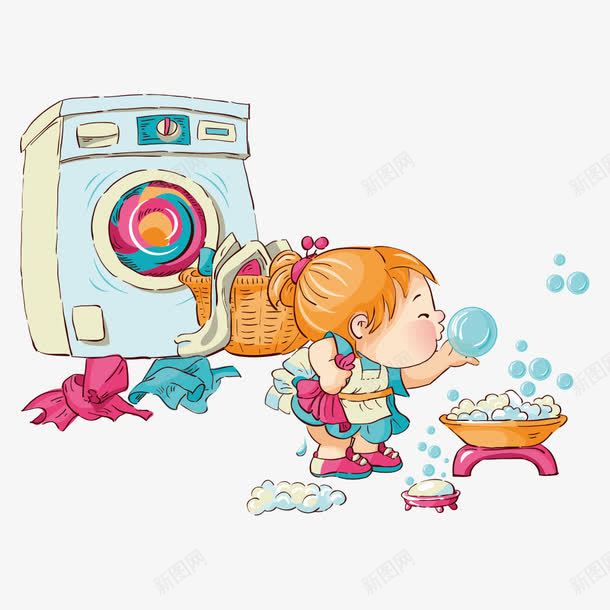 洗衣服png免抠素材_新图网 https://ixintu.com 卡通人物 卡通女孩 洗衣 洗衣服 洗衣机