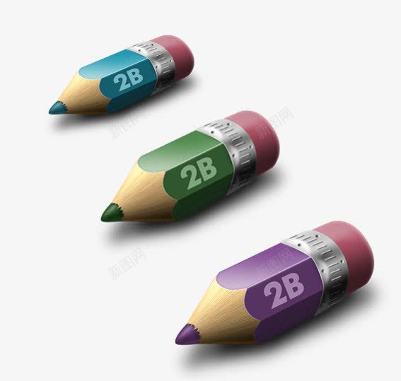 卡通铅笔png免抠素材_新图网 https://ixintu.com 2B铅笔 卡通铅笔 紫色 绿色 蓝色 铅笔