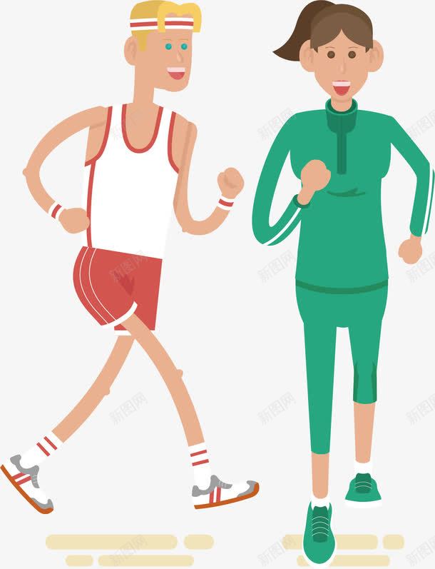 跑步人png免抠素材_新图网 https://ixintu.com 健身 卡通 女孩 手绘 男士 跑步