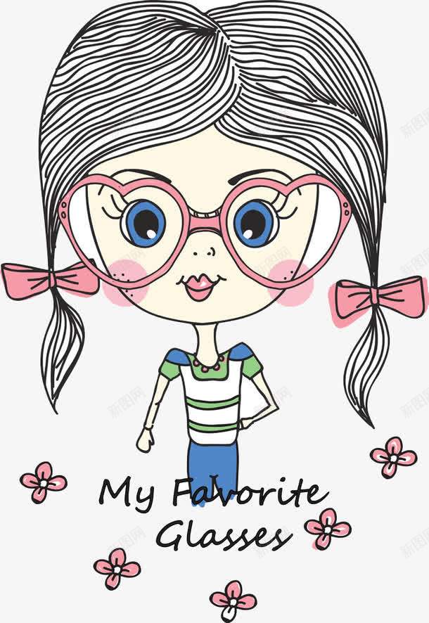 粉色花朵与女孩清png免抠素材_新图网 https://ixintu.com 带眼镜 戴着眼镜 眼镜 高清免扣素材