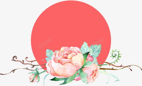 红色完美圆月花朵手绘png免抠素材_新图网 https://ixintu.com 完美 红色 花朵