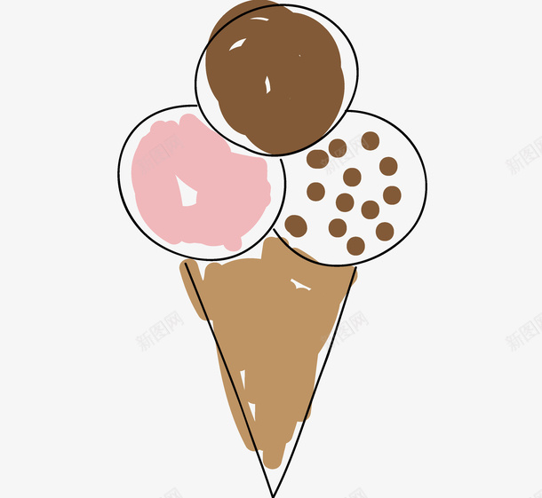 手绘冰淇淋矢量图ai免抠素材_新图网 https://ixintu.com 冰淇淋 彩色 手绘 矢量图