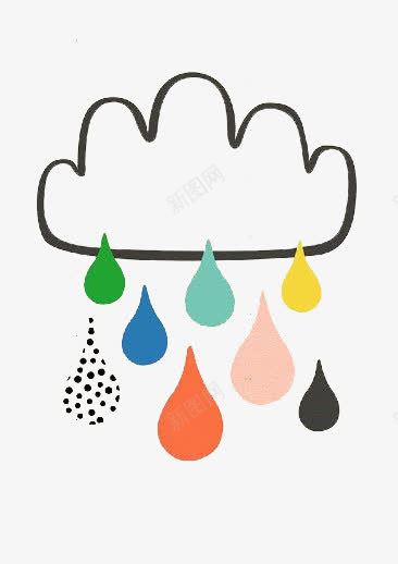 彩色雨滴png免抠素材_新图网 https://ixintu.com 下雨了 创意雨滴插画 飘落的雨滴 黑色乌云