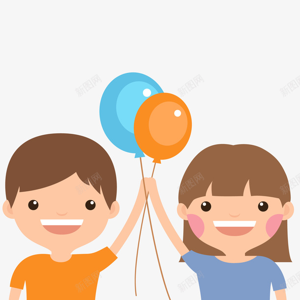 拿着气球的孩子们矢量图ai免抠素材_新图网 https://ixintu.com 人物设计 卡通 孩子 气球 笑容 节日 矢量图