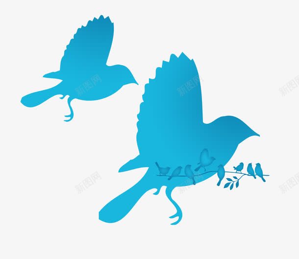蓝色鸟剪影png免抠素材_新图网 https://ixintu.com 广告素材 海报设计 蓝色鸟 鸟剪影