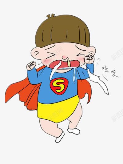 咳嗽的小超人png免抠素材_新图网 https://ixintu.com 卡通 可爱 手绘 斗篷 红色 黄色