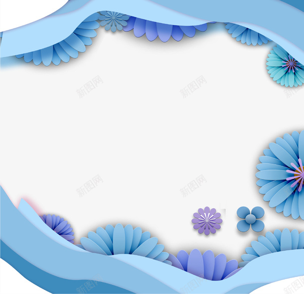 蓝色创意3D立体花背景psd免抠素材_新图网 https://ixintu.com 3D立体 创意设计 清新 立体花 背景 花朵 蓝色