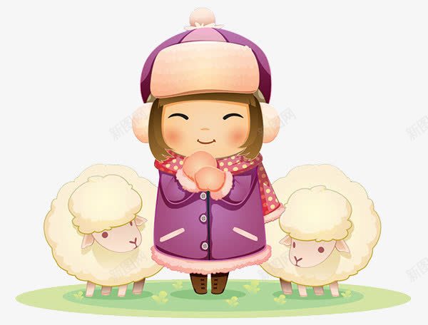拜年小女孩png免抠素材_新图网 https://ixintu.com 小女孩 手绘 新年 羊