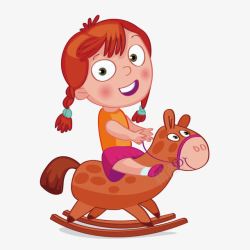 卡通骑木马的小姑娘素材