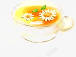 手绘漫画黄色花朵茶杯素材