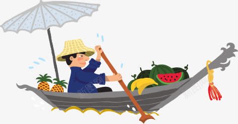 卡通划船的果农png免抠素材_新图网 https://ixintu.com 划船 卡通 果农
