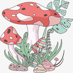 红色春季卡通蘑菇素材
