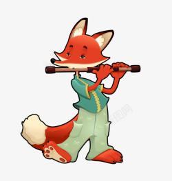 卡通吹笛子的狐狸素材
