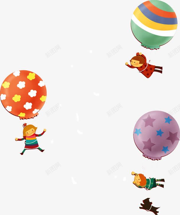 飞起来的小朋友png免抠素材_新图网 https://ixintu.com 卡通 小朋友 气球