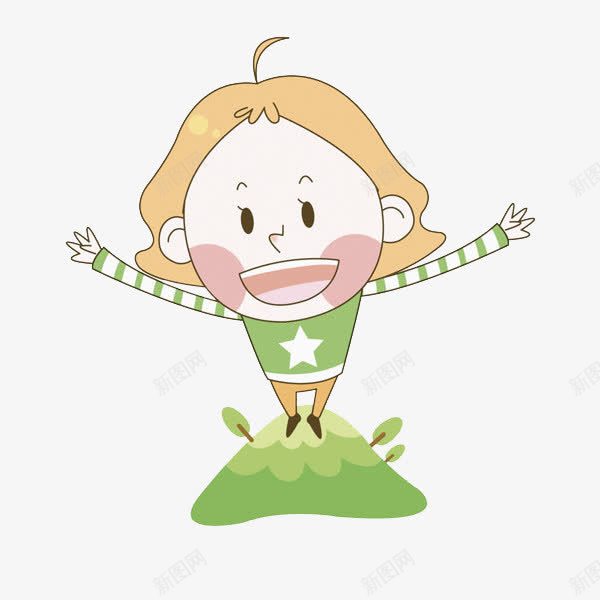 田野中跳跃的女孩png免抠素材_新图网 https://ixintu.com 卡通 女人 插图 放松的 田野 绿色的 跳跃的 高兴地