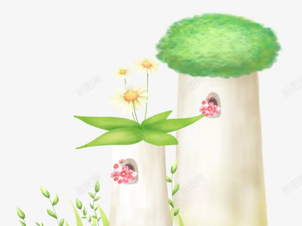 创意蘑菇屋png免抠素材_新图网 https://ixintu.com 卡通叶子 卡通植物 卡通蘑菇屋 卡通鲜花 蘑菇屋