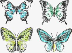 4款彩笔手绘蝴蝶素材