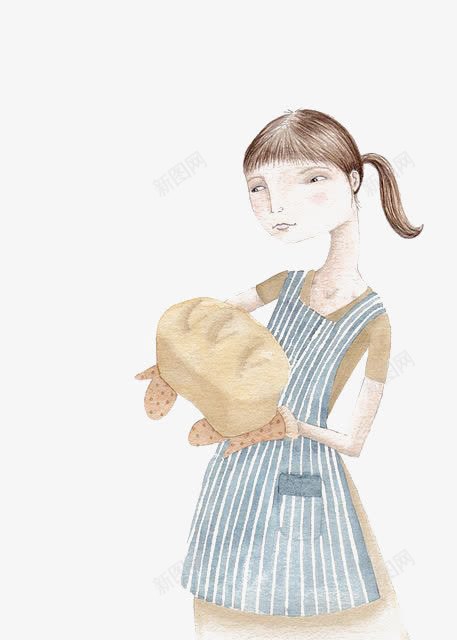 拿着面包的女孩png免抠素材_新图网 https://ixintu.com 卡通女孩 手绘 烘焙 面包