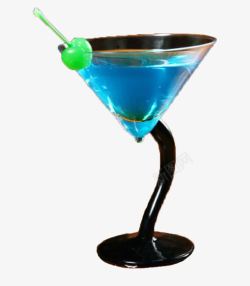 蓝柑糖浆锥形玻璃高脚杯蓝色鸡尾酒高清图片