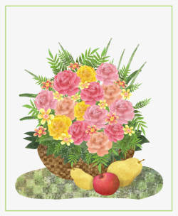 鲜花和水果手绘插画素材