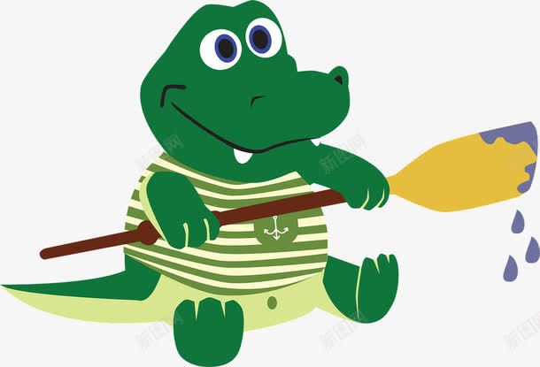 划桨的鳄鱼png免抠素材_新图网 https://ixintu.com 划船 绿色 船桨 鳄鱼
