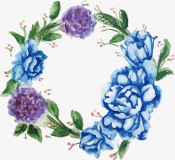 水彩蓝色花朵边框素材