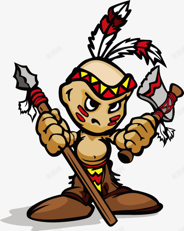 印第安人拿着石斧石矛png免抠素材_新图网 https://ixintu.com 卡通 印第安人 矛头 石斧 石矛