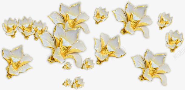 白色金边花朵装饰png免抠素材_新图网 https://ixintu.com 白色 花朵 装饰 金边