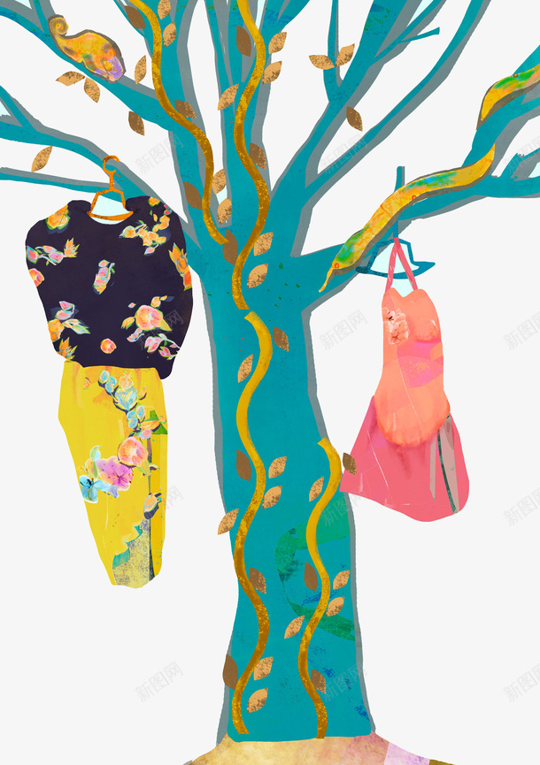 油画挂在树枝上的衣服png免抠素材_新图网 https://ixintu.com 唯美 多彩 手绘 树枝上的衣服 油画 通用