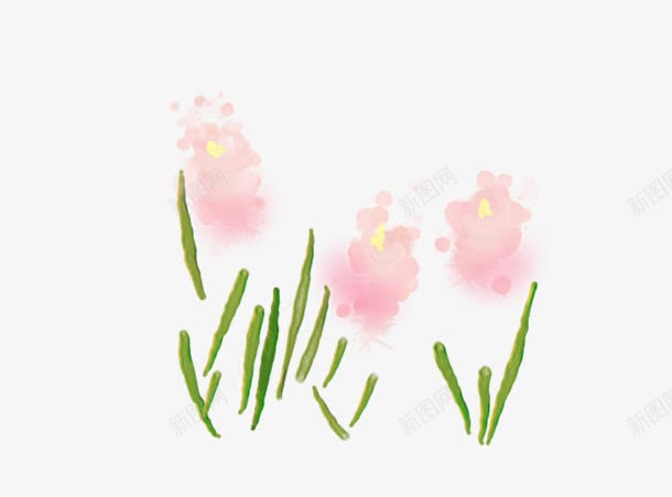 粉色花朵绿叶水墨png免抠素材_新图网 https://ixintu.com 水墨 粉色 绿叶 花朵