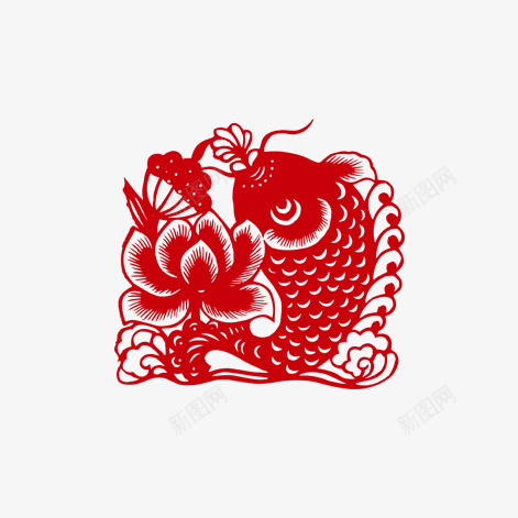 剪纸鱼png免抠素材_新图网 https://ixintu.com 剪纸 喜庆 窗花 红色 鱼