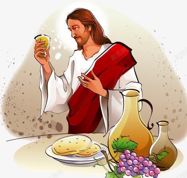 耶稣插画png免抠素材_新图网 https://ixintu.com 喝酒的人 圣经 插画 神话 耶稣