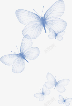 蓝色清新蝴蝶装饰图案素材