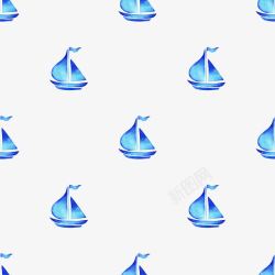 清新森系水彩蓝色船花纹底纹素材