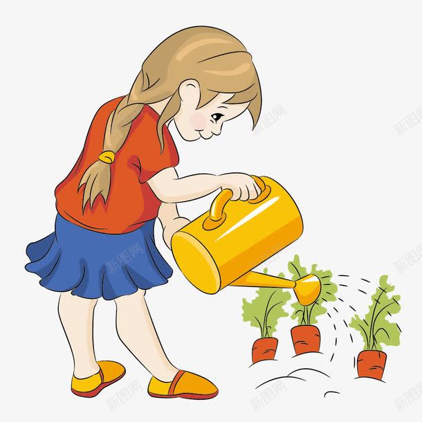 给萝卜浇水的女孩png免抠素材_新图网 https://ixintu.com 工作 教育 蔬菜