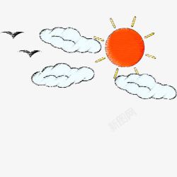 手绘太阳白云装饰图案素材