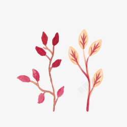 水彩绘红色树枝素材