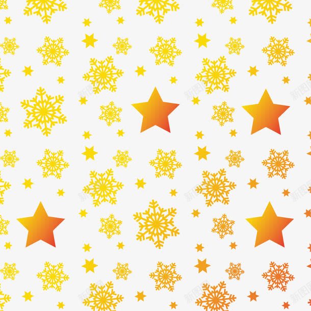 手绘金色星星和雪花图案平铺png免抠素材_新图网 https://ixintu.com 平铺 手绘 星星 背景 金色 雪花