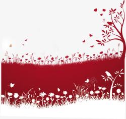 红色手绘春日背景图素材