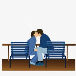 坐在长椅上接吻的情侣素材