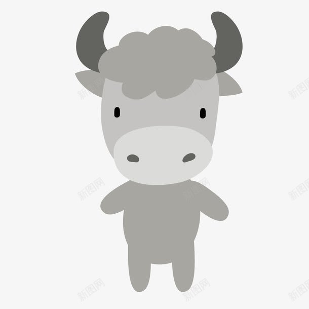 卡通手绘可爱的牛png免抠素材_新图网 https://ixintu.com 动物 卡通 手绘 灰色 牛 自然 草原