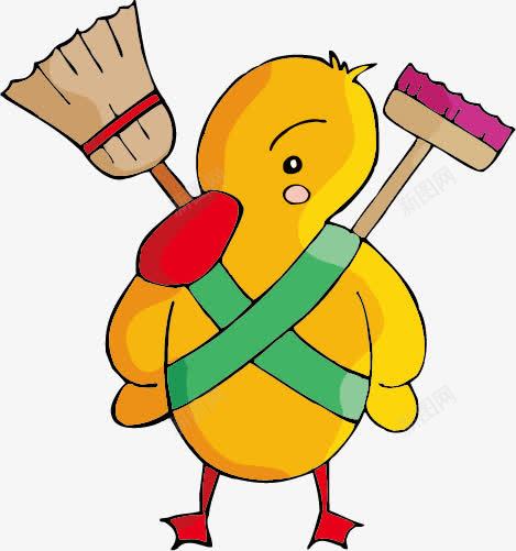 拿着扫把的黄色鸭子png免抠素材_新图网 https://ixintu.com 动物 卡通 扫把 黄色
