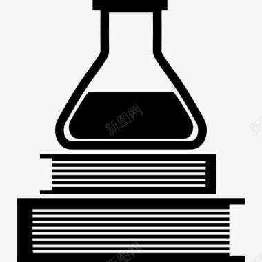 教育性的化学书和一瓶上图标图标