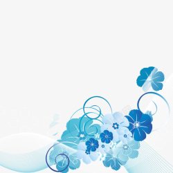蓝色花朵与动感线条背景矢量图素材