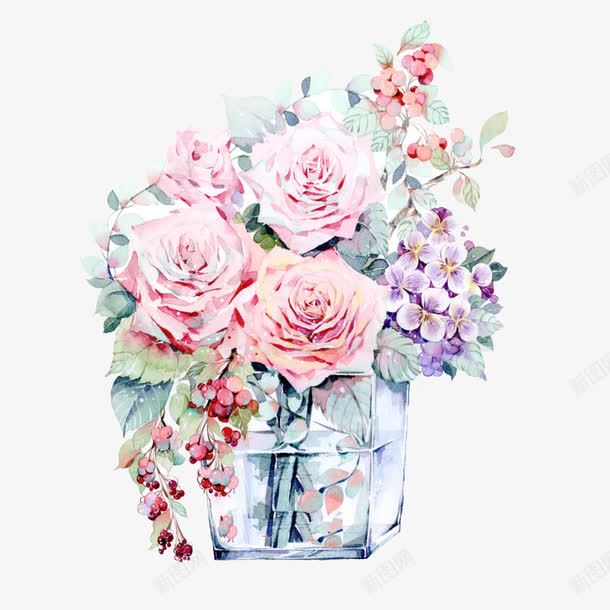 花瓶里的花png免抠素材_新图网 https://ixintu.com 粉色 绿叶 花瓶 装饰